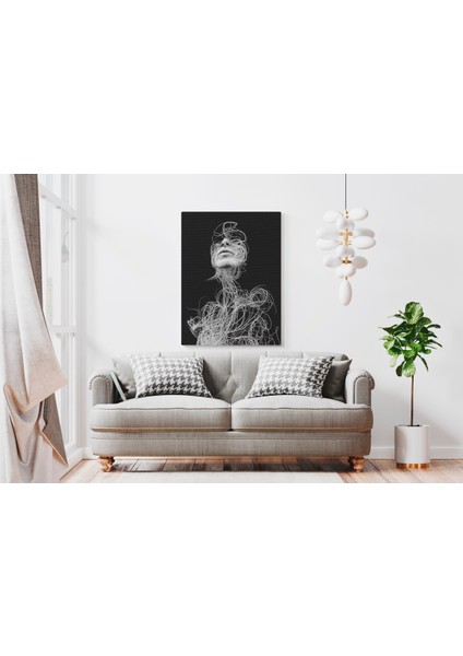 Kanvas Tablo Siyah Beyaz Karalama Insan Temalı 94