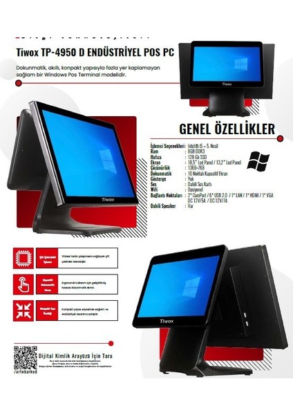 Tıwox TP-4950D I5 5.nesil 8gb Ram 128 SSD 18,5''+13,2'' Müşteri Ekran