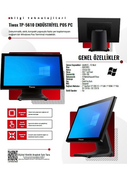 Tıwox TP-5610 I5 10.nesil 8gb Ram 128 SSD 18,5'' Endüstriyel Pos Pc