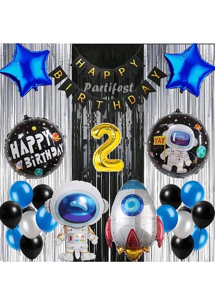 Kozmik Uzay 2 Yaş Balon Seti Galaksi Konsept Helyum Balon Set Astronot Uzay Mekiği Doğum Günü Set