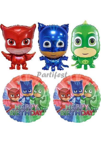 Pijamaskeliler Yaş Balon Seti Pjmasks Konsept Helyum Balon Set Pijamaskeli Doğum Günü Set