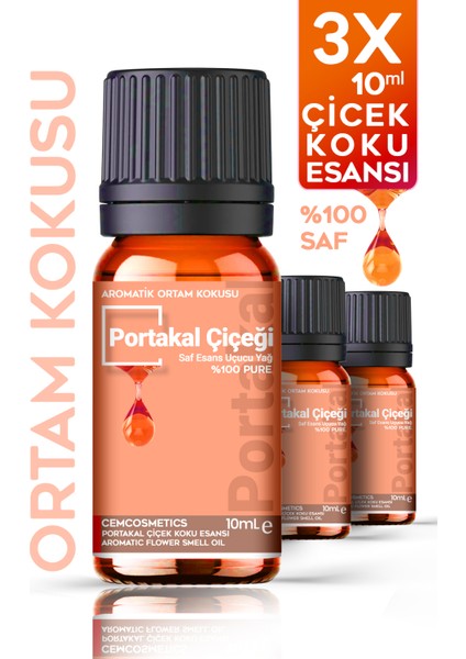 Oda Kokusu Portakal Çiçeği Esans Yağı %100 Saf & Doğal 3lü Set 3X10ML Difüzör Buhar Makinesi Kokusu