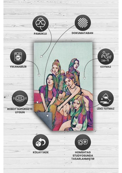 ITZY Pamuklu Dokuma Tabanlı Yıkanabilir Dekoratif Halı