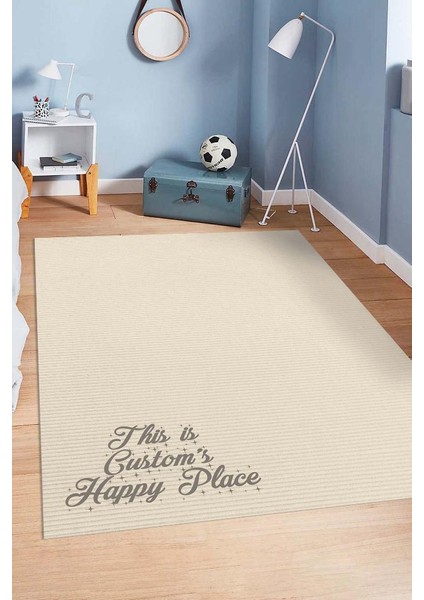 Onun Mutlu Yeri Kişiye Özel Kişiselleştirilebilir Dokuma Tabanlı Yıkanabilir Ev Halısı