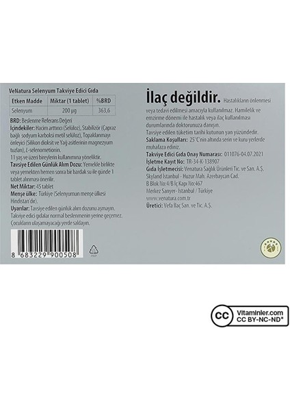 Selenyum 200 Mcg 45 Tablet - Aromasız modelleri