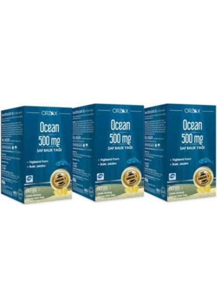 Ocean 500 Mg 60 Kapsül Balık Yağı (Miad 04/2022) 3'lü Paket