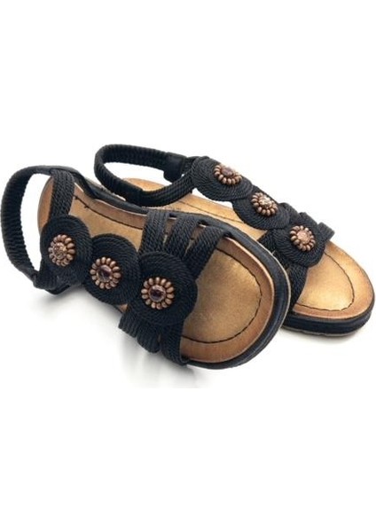 23Y150-69 Kadın Hasır Düğme Boncuklu Comfort Günlük Sandalet