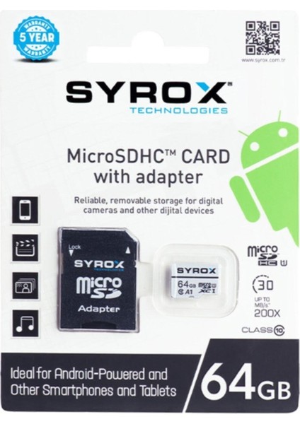 64 GB Micro Sd Card Hafıza Kartı Adaptörlü SYX-MC64