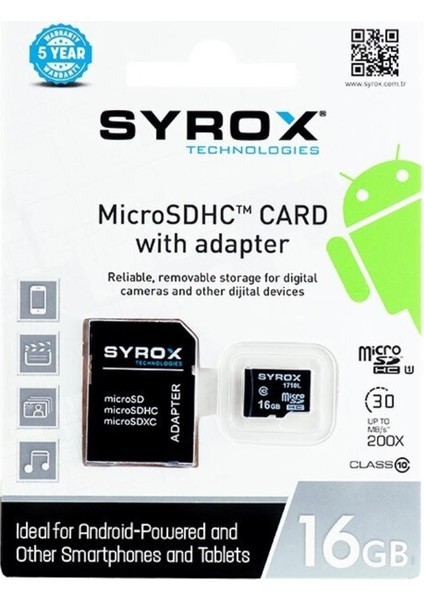 Syrox MC16 Microsd 16GB Hafıza Kartı