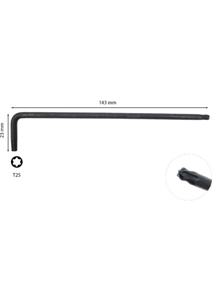 T25 Uzun Topbaşlı Torx Allen (Alyan) Anahtar 725B
