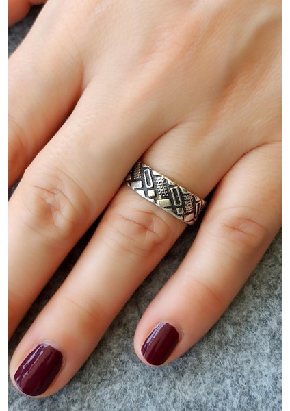 Motif Şekilli Kadın Yüzük Gümüş Kaplama Ayarlanabilir El Yapımı Kadın Yüzük