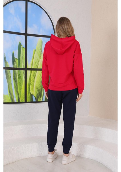 Kabartma Kalp Desenli Günlük Sweat Jogger Kadın Spor Takım Kırmızı modelleri