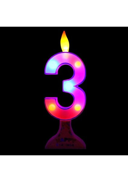 Mavi 3 Yaş Renkli LED Işıklı Pasta Mumu LED Işıklı Doğum Günü Mumu LED Happy Bırthday Candle