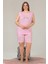 Pembe Renk ve Çiçek Desenli Lady 10375 Büyük Beden Şortlu Pijama Takımı 1