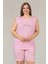 Pembe Renk ve Çiçek Desenli Lady 10375 Büyük Beden Şortlu Pijama Takımı 3
