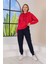 Kabartma Kalp Desenli Günlük Sweat Jogger Kadın Spor Takım Kırmızı 2