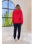 Kabartma Kalp Desenli Günlük Sweat Jogger Kadın Spor Takım Kırmızı 3