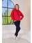 Kabartma Kalp Desenli Günlük Sweat Jogger Kadın Spor Takım Kırmızı 4