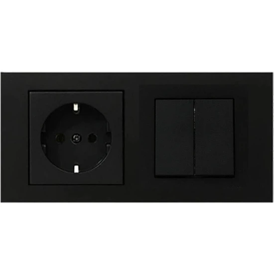 Ovivo Grano Siyah Topraklı Priz + Komütatör (Ikili) Anahtar Set