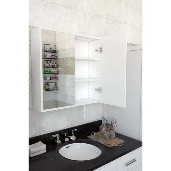 Azzuri Furniture Lavabo Üstü Aynalı 2 Kapaklı Banyo Dolabı AZR-606015