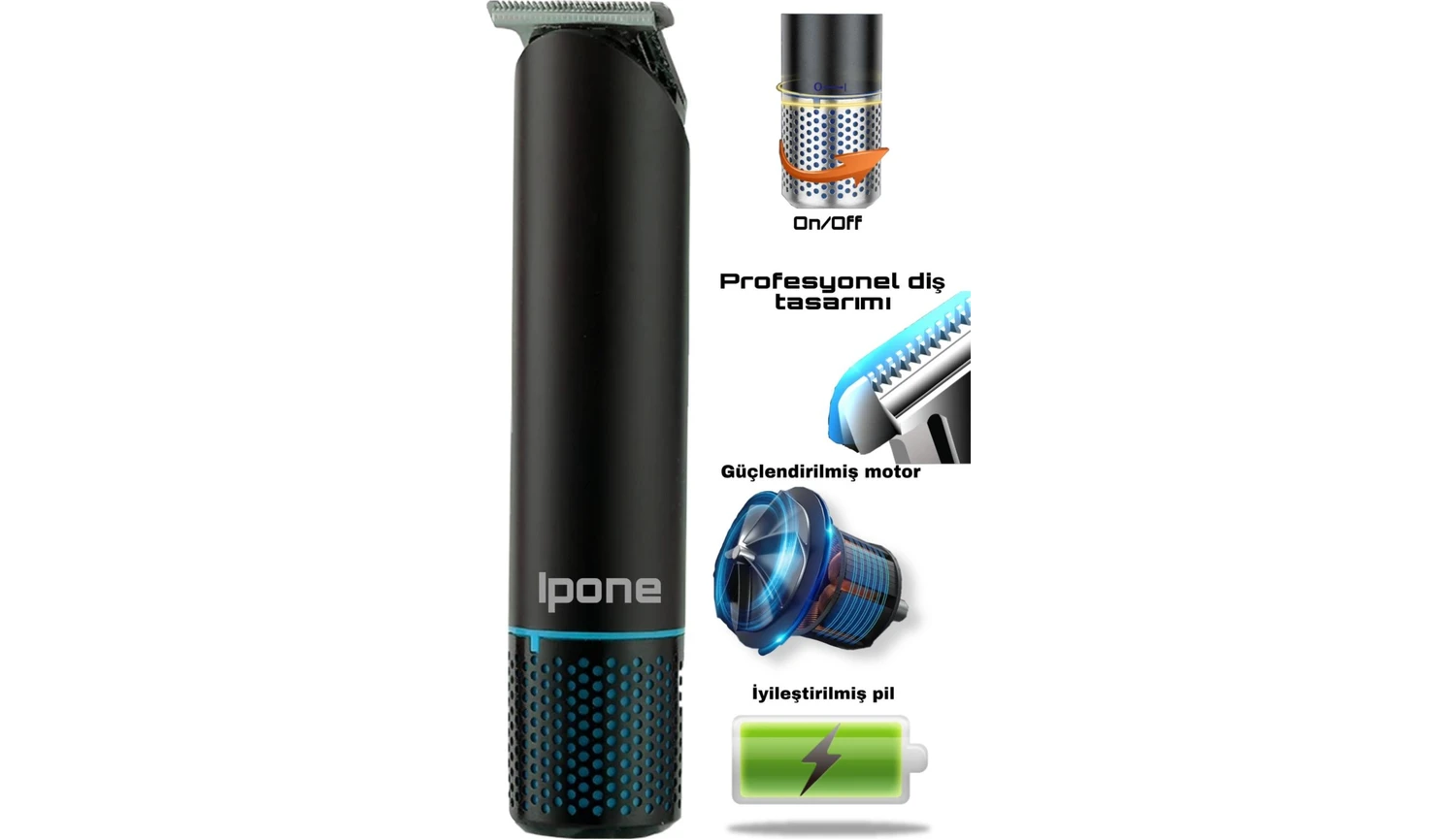 Resim Ipone Thor Profesyonel Saç Sakal Ense Çizim Vücut Tüyleri Lazer Öncesi Tıraş Makinesi Dönerli Tıraş 