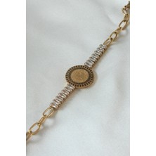Kokhosh 316L Çelik Gold Renk Tam Altın Modelli Zirkon Taşlı Kadın Bileklik BB5098