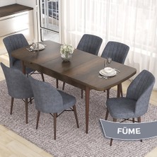 Canisa Concept Eva Serisi 80X132 Açılabilir Mdf  Barok Ahşap Desen Mutfak Masa ve 6 Sandalye