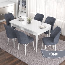 Canisa Concept Eva Serisi 80X132 Açılabilir Mdf Beyaz Mutfak Masa Takımı ve 6 Sandalye