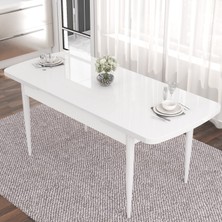 Canisa Concept Eva Serisi 80X132 Açılabilir Mdf Beyaz Mutfak Masa Takımı ve 6 Sandalye