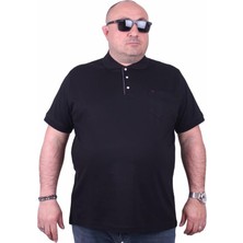 Starbattal Büyük Beden Likralı Klasik Cepli Polo Tişört 11501 Siyah Kısa Kol Erkek