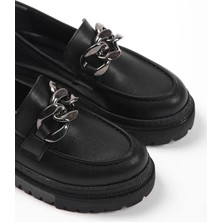 Preshley Kadın Leo Siyah Kalın Taban Loafer Makosen Ayakkabı