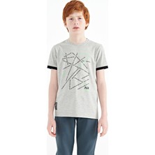 Tommy Life Gri Melanj Minimal Yazı Baskılı Standart Kalıp O Yaka Erkek Çocuk T-Shirt - 11132