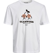 Jack & Jones Sıfır Yaka Baskılı Beyaz Erkek T-Shirt 12238164