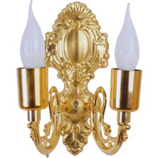 dekovien Metal Gold Kaplama Duvar Aplik Iki Kollu Klasik Saray Model AP0001