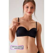 Pierre Cardin 2'li Ekonomik Paket Siyah-Beyaz 6800 Ales Ultra Hafif Bütün Kap Dolgusuz Micro Straplez Sütyen Set