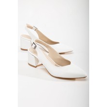 Ccway Arkası Açık Kadın Topuklu Ayakkabı BEYAZ CİLT