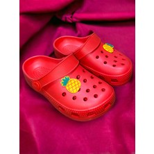 Defa Çocuk Kırmızı Renk Ananas Figürlü Kaydırmaz Sandalet Crocs Terlik