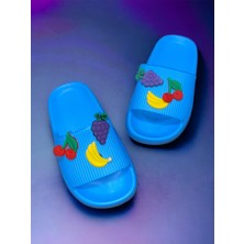 Calx Akım Çocuk Mavi Renk Meyve Figürlü Kaydırmaz Ortopedik Kalın Taban Crocs Terlik