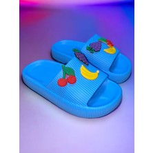 Calx Akım Çocuk Mavi Renk Meyve Figürlü Kaydırmaz Ortopedik Kalın Taban Crocs Terlik