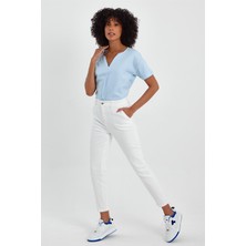 Vena Kadın Jean Pantolon Beyaz Renkli Beli Lastikli Günlük Stil Dar Paça