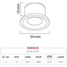 Nevo Sıva Altı Yıldız Spot Siyah 3000K Gün Işığı ND630