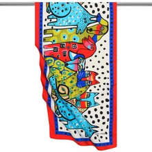 Bursa İpek Kırmızı Siyah Desenli Ipeksi Fular