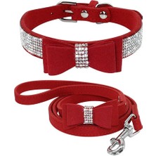 Three Beans Ilmek Yaka Süet Deri Rhinestone Köpek Yaka Ve Tasma Seti Pet Yavru Kedi Küçük Orta Köpekler Için Chıhuahua Yaka Kediler | Köpek Kedi Yaka | Kitten Collarcat Yaka (Kırmızı) (Yurt Dışından)