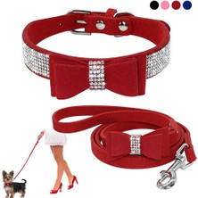 Three Beans Ilmek Yaka Süet Deri Rhinestone Köpek Yaka Ve Tasma Seti Pet Yavru Kedi Küçük Orta Köpekler Için Chıhuahua Yaka Kediler | Köpek Kedi Yaka | Kitten Collarcat Yaka (Kırmızı) (Yurt Dışından)