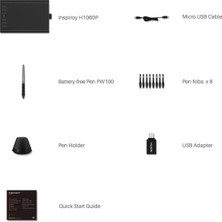 Huion INSPIROYH1060P 8192 Kademe Basınç Hassasiyetli, 5080LPI Çözünürlük, 12 Adet Kısayol Tuşu, Pilsiz Kalemli, Android Uyumlu Grafik Tablet (HUH1060P)