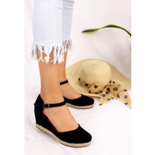 Star Tombis Bayan Keten Siyah Espadril Dolgu Topuk