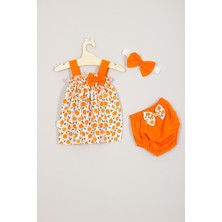 Ada Bebek Çocuk Mandalina Desenli Bandanalı Külotlu Alt Üst Bebek Takım