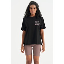 Veryperi Siyah Ön Arka Baskılı O Yaka Kol Kesikli Oversize Kadın T-Shirt - 02267