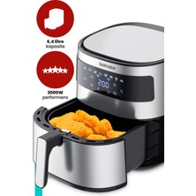 Goldmaster Premio 2000 Watt Yüksek Güç 6,4 Litre Inox Geniş Xxl Dokunmatik Airfryer Yağsız Sıcak Hava Fritözü