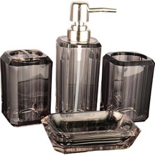 Perfk 4pcs Banyo Aksesuarları Set Losyon Şişesi Diş Fırçası Tutucu Ev Dekoru Gri (Yurt Dışından)